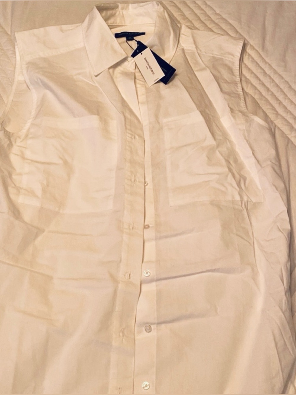 Banana Republic White Sleeveless Button-Front Midi Shirt Dress